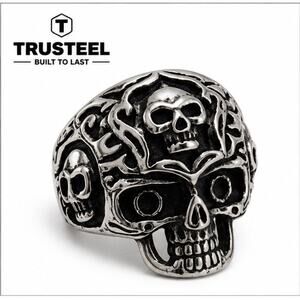 316L Stainless Steel silver gothic biker skull ring men’s size 11